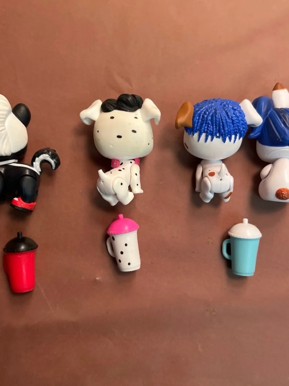 Littlest Pet Shop White and Blue Spotty Puppy Figures with Pink and Red Cups